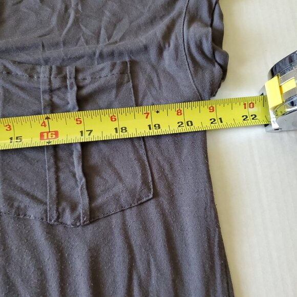 POL Long Tunic V- Neck Charcoal Gray Rayon Spandex Blend Short Sleeve Medium - Picture 13 of 13